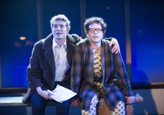 From left, Mark Umbers and Damian Humbley in 'Merrily We Roll Along' at the Menier Chocolate Factory — Photo courtesy of Tristram Kenton