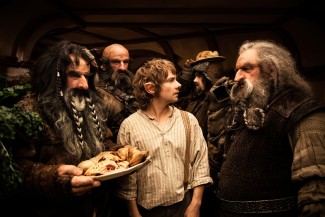 From left, William Kircher, Graham McTavish, Martin Freeman, James Nesbitt and John Callen in 'The Hobbit: An Unexpected Journey' — Photo courtesy of James Fisher