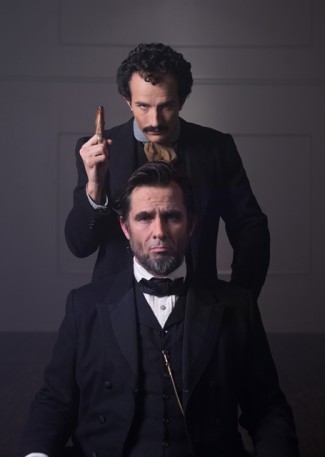 Billy Campbell as Abraham Lincoln and Jesse Johnson as John Wilkes Booth — Photo courtesy of National Geographic Channels