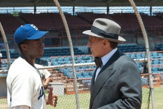 Chadwick Boseman and Harrison Ford in '42' — Photo courtesy of D. Stevens