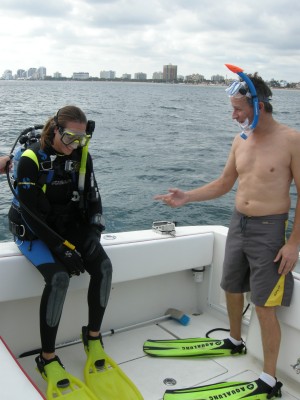 Jose and Heather about to dive for lobsters on 'Fish Tank Kings' — Photo courtesy of NGC / Sharp Entertainment