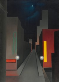 George Ault (American, 1891–1948). New Moon, New York. 1945. Oil on canvas. 28 x 20″ (71.1 x 50.8 cm). The Museum of Modern Art, New York. Gift of Mr. and Mrs. Leslie Ault