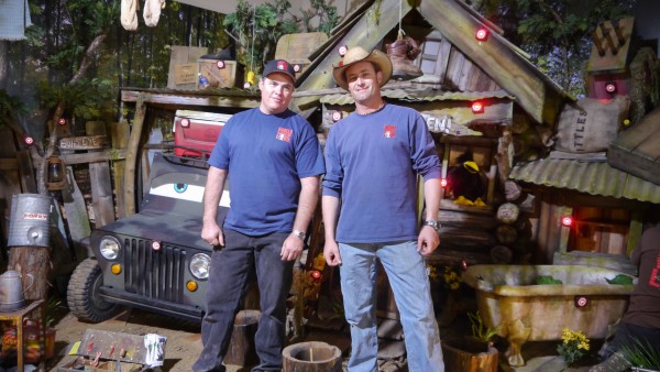 Ron and John Daniels in front of a recently constructed shooting gallery — Photo courtesy of Animal Planet