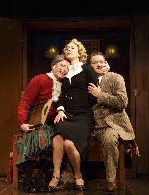 From left, Arnie Burton, Brittany Vicars and Robert Petkoff are currently staring in 39 Steps at the Union Square Theatre — Photo courtesy of Joan Marcus