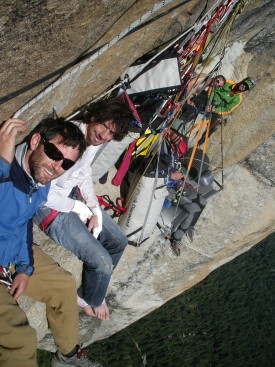 Nick Rosen, Dean Potter, Sean O'Neill, Ivo Ninov and Timmy O'Neill pose on El Capitan's Salathe Wall, 2010 — Photo courtesy of Discovery