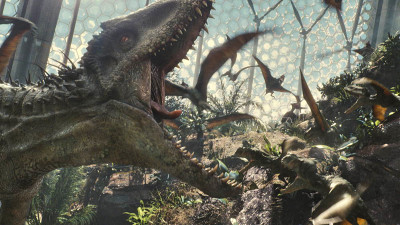 The Indominus rex readies her attack in Jurassic World. Steven Spielberg returns to executive produce the long-awaited next installment of his groundbreaking Jurassic Park series. Colin Trevorrow directs the epic action-adventure, and Frank Marshall and Patrick Crowley join the team as producers. — Photo courtesy of ILM/Universal Pictures and Amblin Entertainment