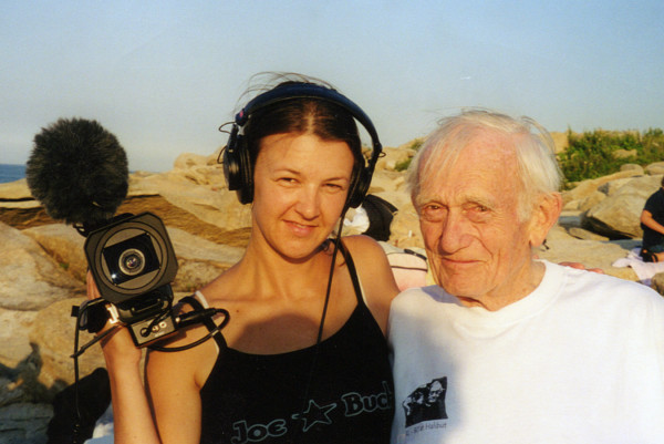 Filmmaker Gina Leibrecht poses with Ricky Leacock, subject of Les Blank and Leibrecht’s documentary. Photo by Gina Leibrecht. Courtesy of Kino Lorber.