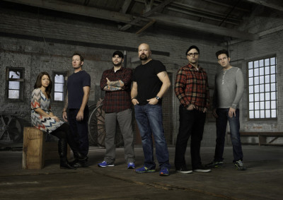 The cast of Ghost Hunters, season 10, includes, from left to right, Samantha Hawes, KJ McCormick, Steve Gonsalves, Jason Hawes, Dave Tango and Dustin Pari. Photo courtesy of Michael Cogliantry/Syfy.
