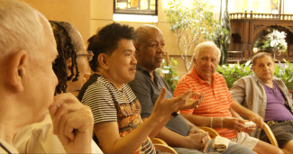 A group of gay seniors meet in Frederick Wiseman’s In Jackson Heights. Courtesy of Zipporah Films.