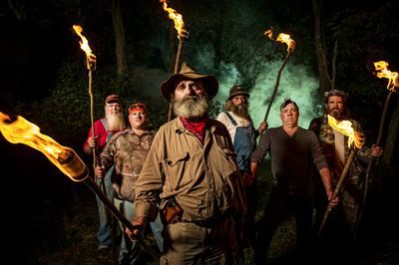 The cast of Mountain Monsters on Destination America includes John "Trapper" Tice, center. Photo courtesy of Jason Elias / Destination America.