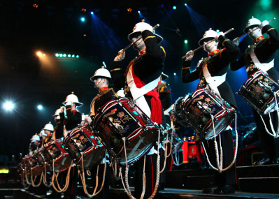 The Band of the Royal Marines perform at the Mountbatten Festival of Music in 2013 held at the Royal Albert Hall in London. The massed bands of her majesty's Royal Marines was under the direction of Lt. Col. NJ Grace OBE BMus (Hons) FLCM LRSM Royal Marines and introduced by John Suchet. Photo courtesy of band.