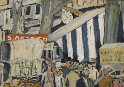 Joaquín Torres-García (Uruguayan. 1874–1949). Entoldado (La Feria) (Canopy [The fair]). 1917. Oil on canvas, 20 1/16 x 28 9/16″ (51 x 72.5 cm). Private collection. © Sucesión Joaquín Torres-García, Montevideo 2015