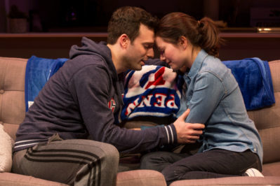 Straight, a new off-Broadway play, stars Jake Epstein and Jenna Gavigan. Photo courtesy of Matthew Murphy.