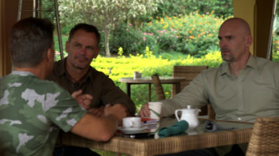 From left, investigator Dave meets with Ken and Carson Ulrich to discuss missing persons in Costa Rica. Photo courtesy of National Geographic Channels.