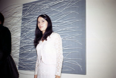 Eva Hesse appears at the opening reception for “Eccentric Abstraction” in 1966. Photo courtesy of Norman Goldman.