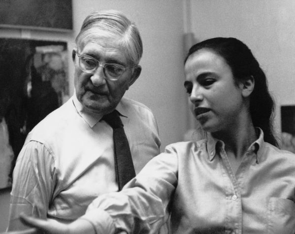 Eva Hesse stands with Joseph Albers, at Yale circa 1958. Photographer unknown.